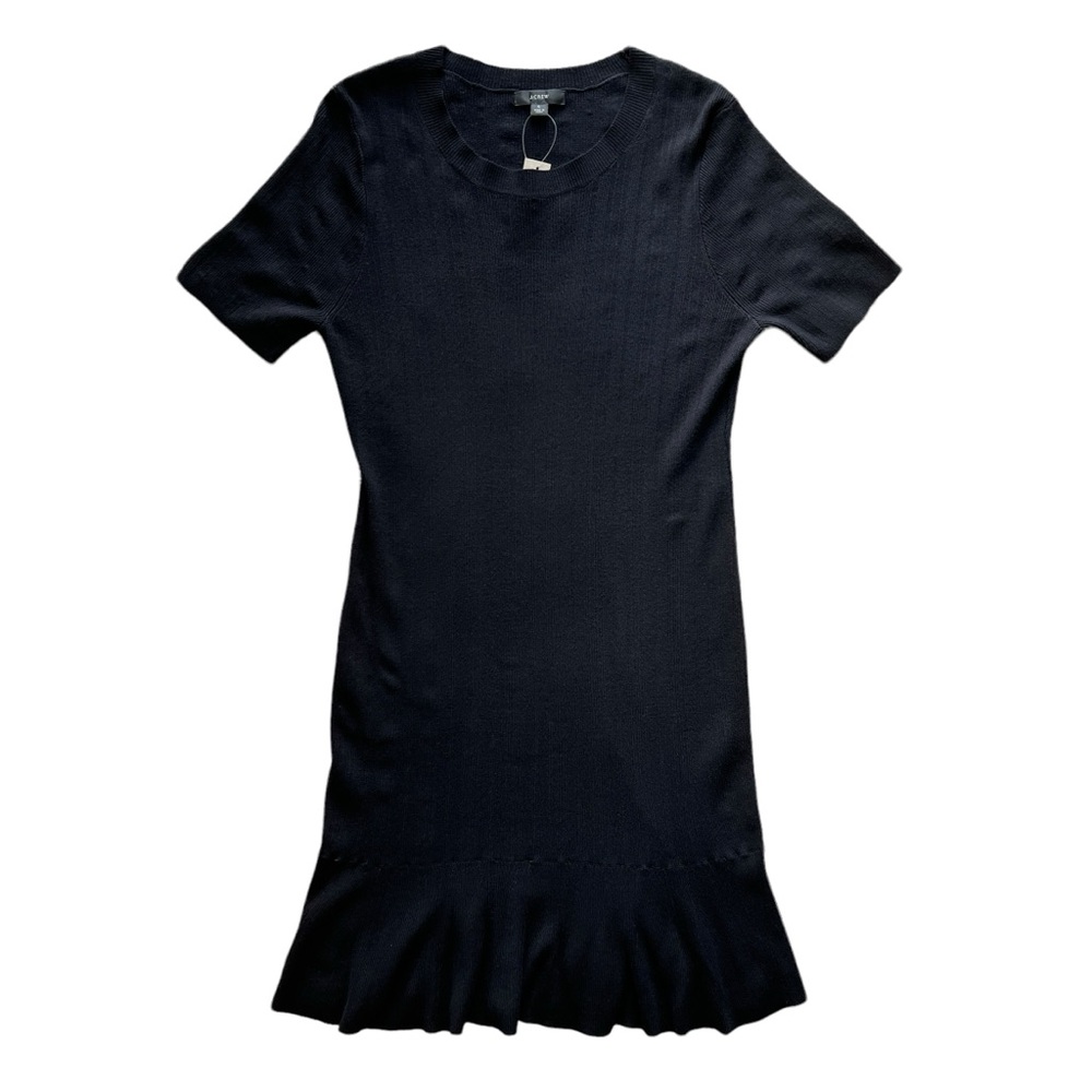 NWT J Crew Knit Dress Womens L Ruffle Hem Preppy Corporate Dressy Gothic Black